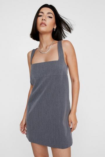 Grey Tailored Strap Back Mini Dress