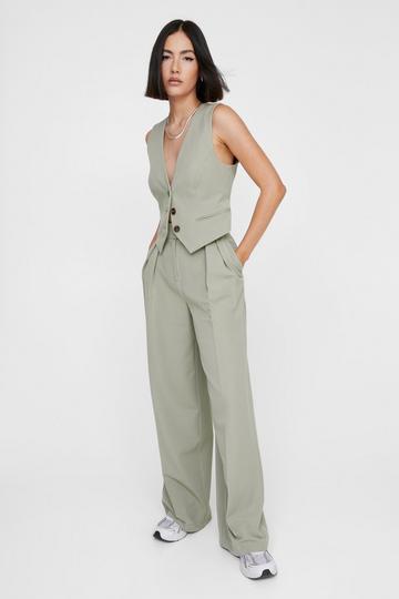 Sage Green Essentials Double Pleat Straight Leg Trouser