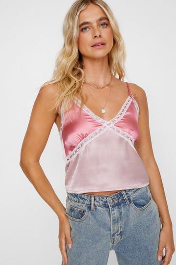 Ribbon Trim Satin Cami Top pink