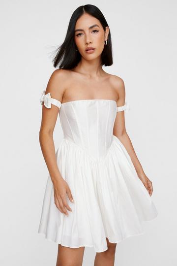 Bow Strap Corset Taffeta Mini Dress ivory