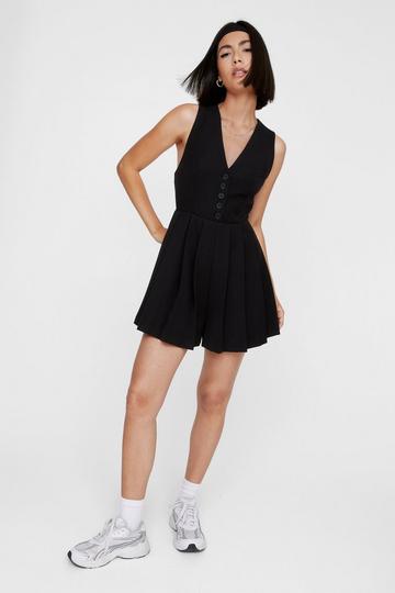 Tailored Pleated Hem Playsuit black