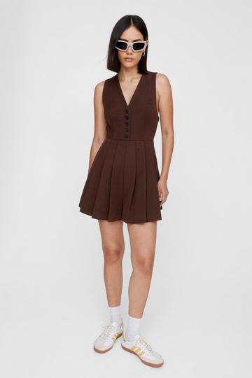 Tailored Pleated Hem Playsuit chocolate