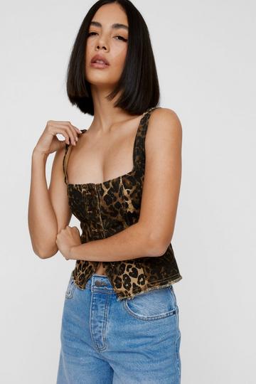 Denim Leopard Print Corset Top leopard