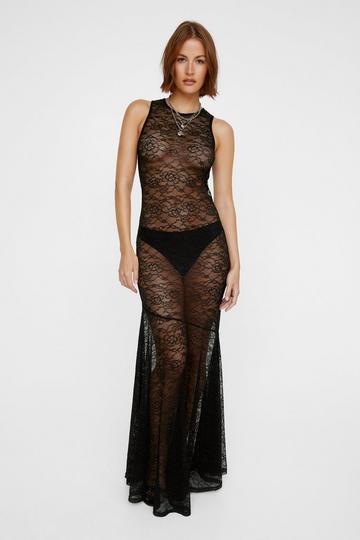 Sheer Lace Maxi Dress black