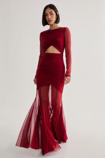 Mesh Cut Out Maxi Dress wine