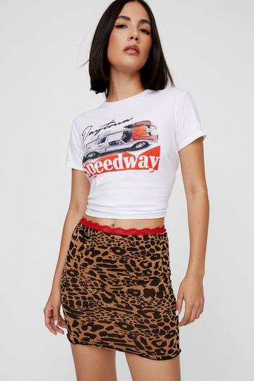 Seamless Leopard Lace Trim Mini Skirt leopard