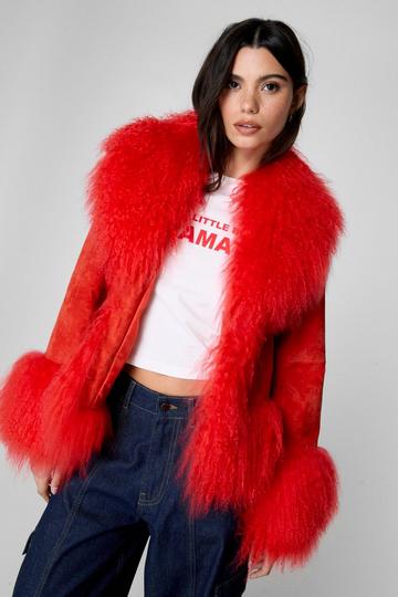 Red Real Suede And Shearling Jacket