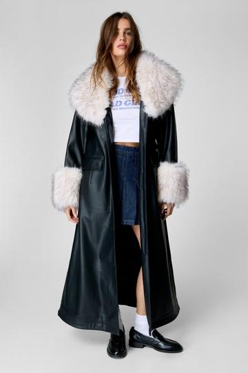 Black Plush Tipped Fur Maxi Coat