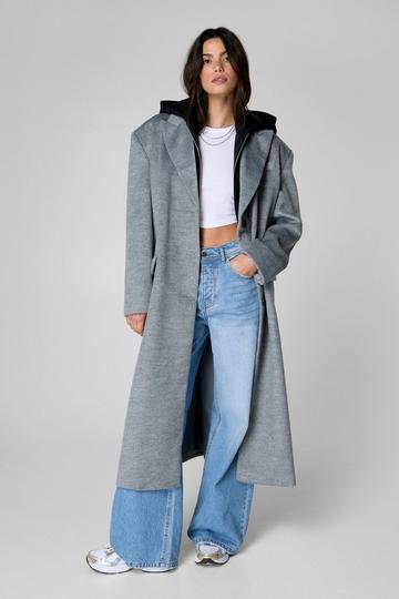 Wool Blend Hooded Insert Boyfriend Coat grey marl