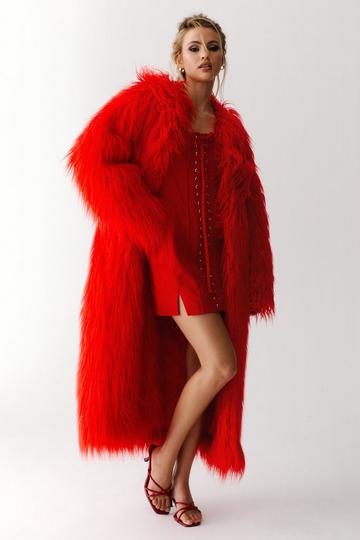 Red Maxi Faux Mongolian Coat