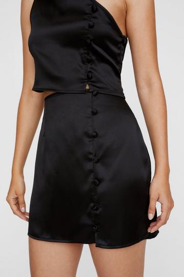 Satin Button Detail Spilt Mini Skirt black