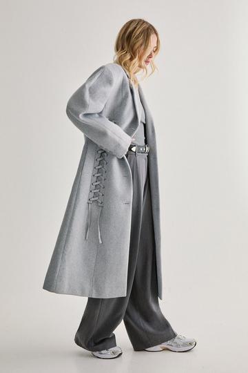 Premium Corseted Detail Maxi Coat grey