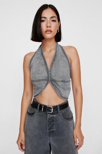 Grey Denim Halterneck Top