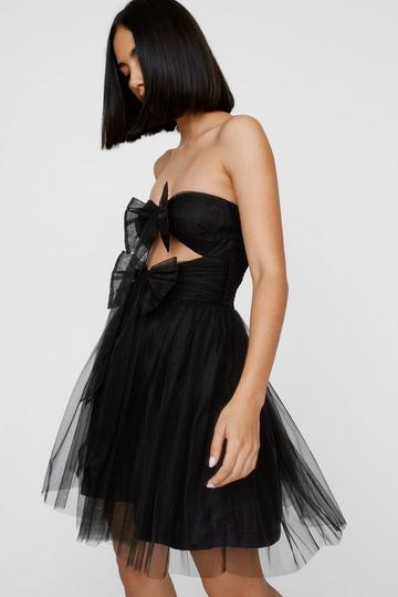 Tulle Bandeau Double Bow Cut Out Skater Mini Dress black