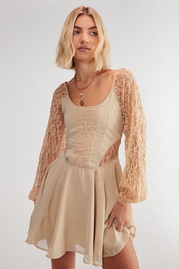 Lace Insert Skater Mini Dress nude