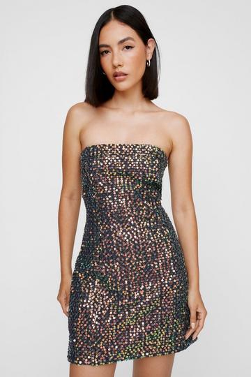 Sequin Denim Bandeau Mini Dress black