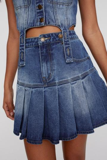 Blue Denim Pleated Mini Skirt