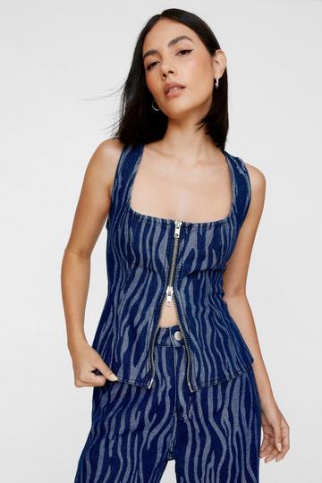 Zebra Denim Corset Top dark indigo