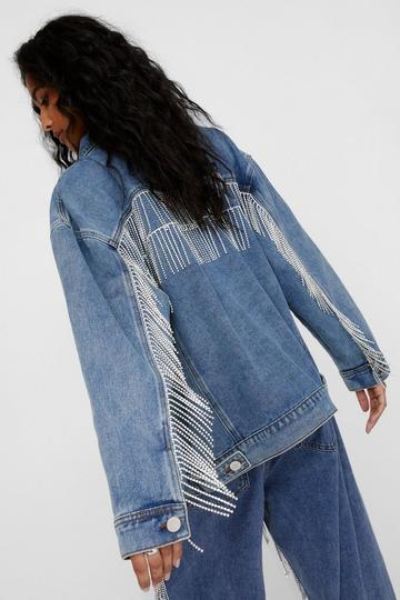 Blue Diamante Fringe Trim Denim Jacket