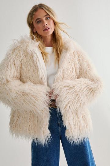 Fur Hooded Oversized Bomber Jacket cream