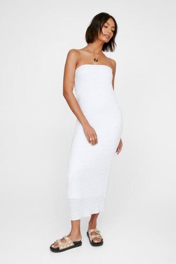 White Textured Bandeau Maxi Dress