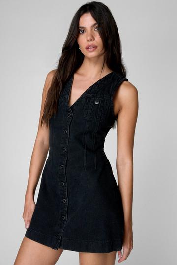 The Denim Sleeveless Mini Dress washed black