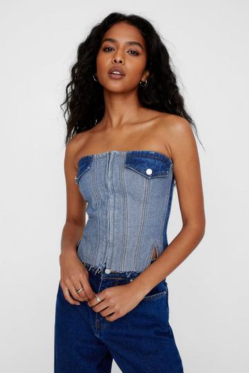 Blue Denim Pocket Detail Bustier