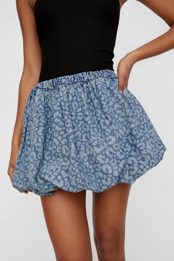 Washed Leopard Denim Skirt washed blue