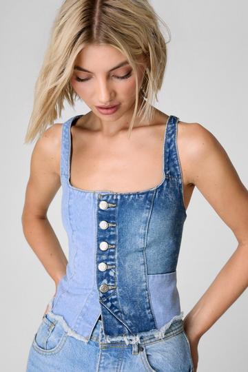 Blue Denim Colourblock Corset Top