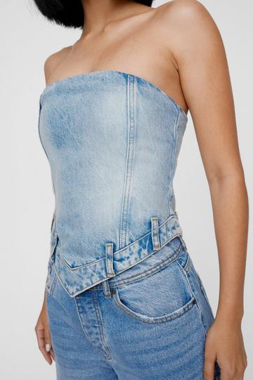 Blue Denim Pointed Hem Bandeau Top