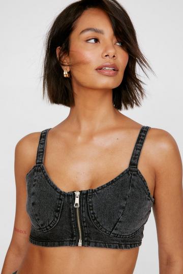 Strappy Zip Denim Bralette black