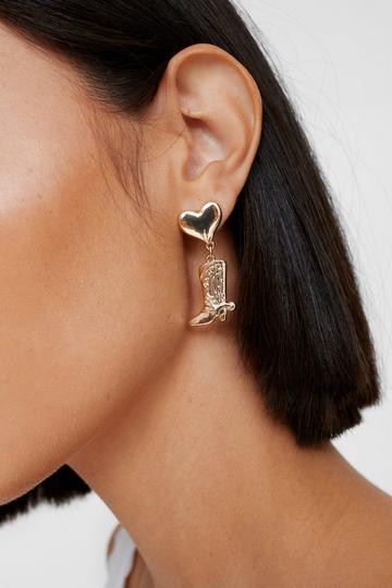 Heart Cowboy Boot Drop Earrings gold