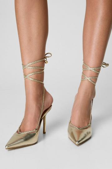 Gold Metallic Metallic Toe Thong Court Strappy Court Heel