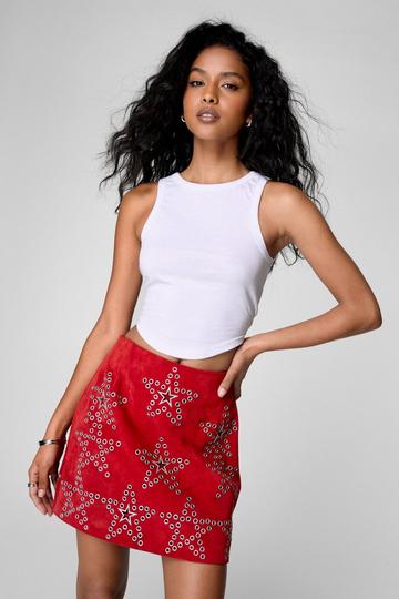 Red Premium Star Studded Suede Mini Skirt