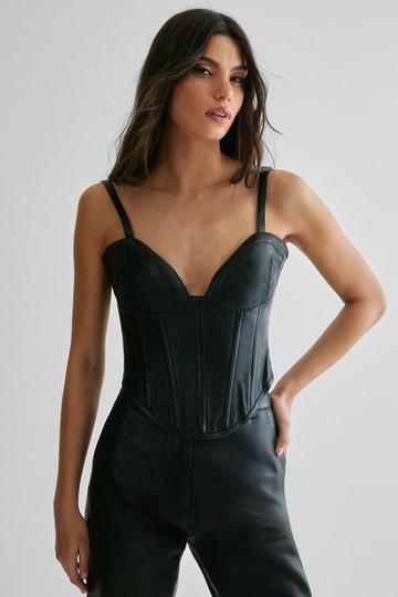 Real Leather Boned Corset Top black