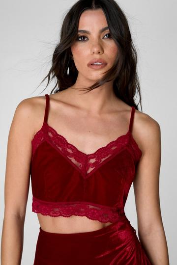 Velvet Lace Trim Bralet red