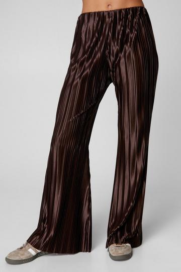 Wide Leg Plisse Trouser chocolate