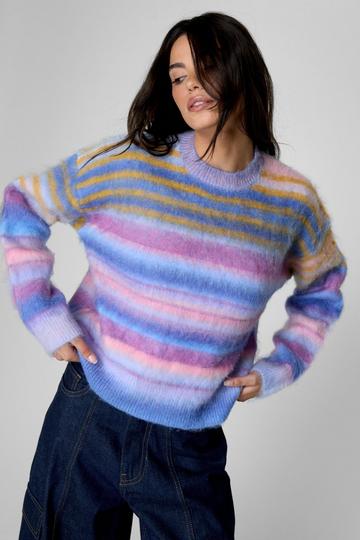 Brushed Striped Crew Neck Sweater blue