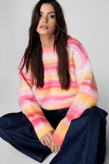 Brushed Striped Crew Neck Sweater pink