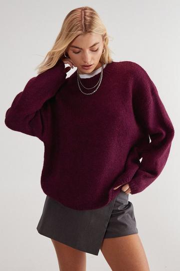 Burgundy Red Oversized Crew Neck Sweater