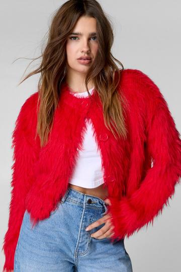 Shaggy Cropped Cardigan red