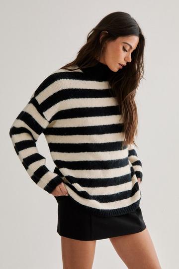 Stripe Funnel Neck Sweater black