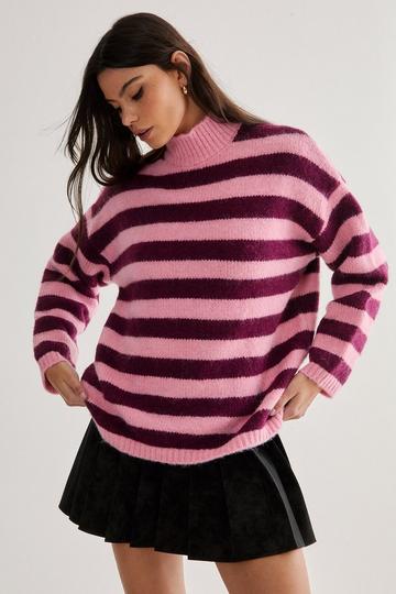 Stripe Funnel Neck Sweater pink