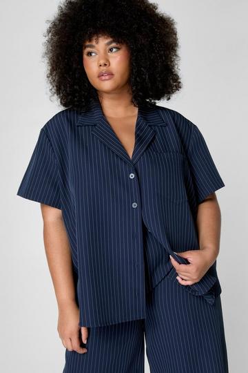 Plus Pinstripe Revere Shirt navy