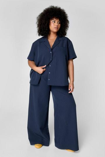 Plus Pinstripe Button Front Detail Tailored Trouser. navy