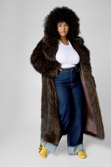 Brown Plus Premium Plush Tipped Faux Fur Coat