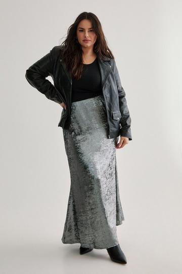 Plus Metallic Maxi Skirt silver