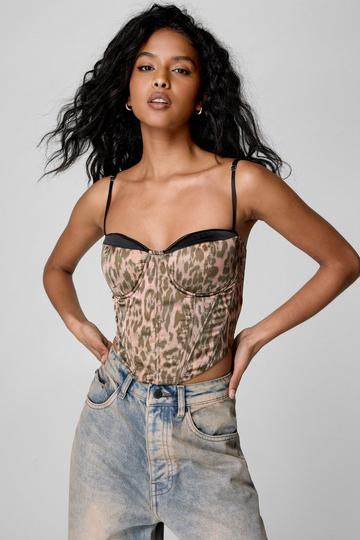 Multi Leopard Print Satin Cupped Corset Top