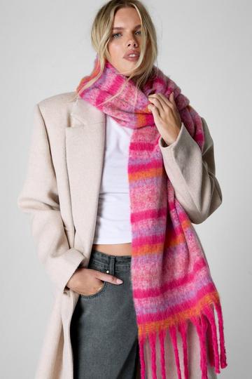 Pink Stripe Ombre Knitted Chunky Oversized Scarf