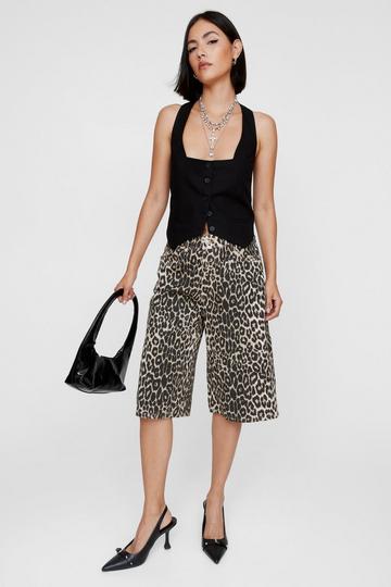 Multi Leopard Print Denim Jort